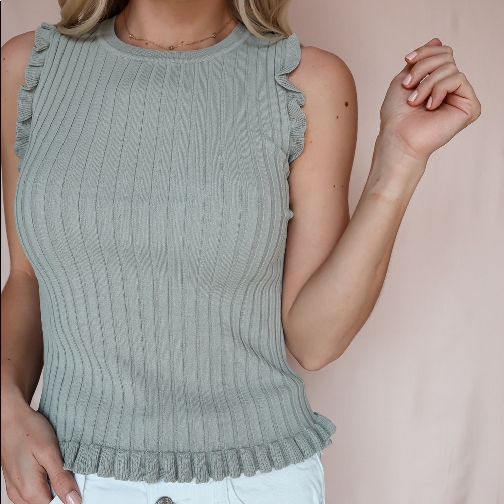 Sage Ruffle Tank